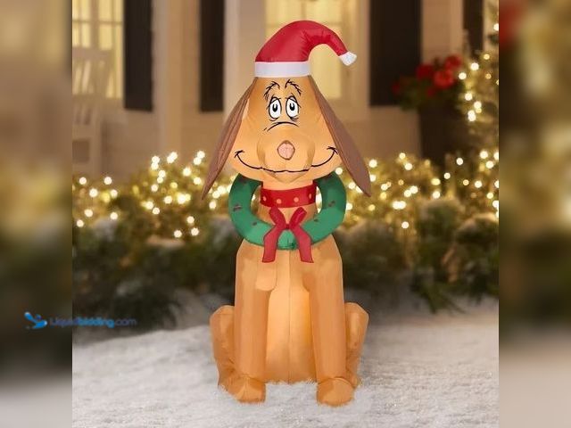 Lot 49-1546953 - Gemmy 4 ft. LED Max with Wreath Christmas Inflatable, Dr. Seuss, The Grinch, Model # 191245838654, U...