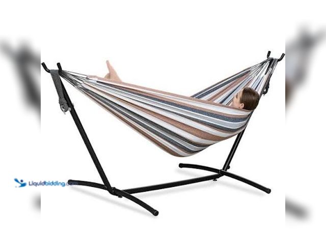 Lot 49-3566941 - Double Hammock with Space Saving Steel Stand, Unused with hardware