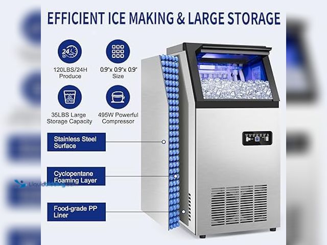 Lot 49-5428363 - Commercial Ice Maker Machine 120Lbs/24H with 35Lbs Ice Capacity, 45Pcs Clear Ice Cubes Ready in 11-2...