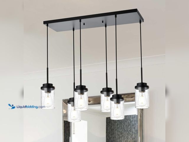 Lot 49-5409726 - MELUCEE 6 Lights Hanging Kitchen Island Lighting Black Linear Chandeliers for Dining Room, 30.5 Inch...