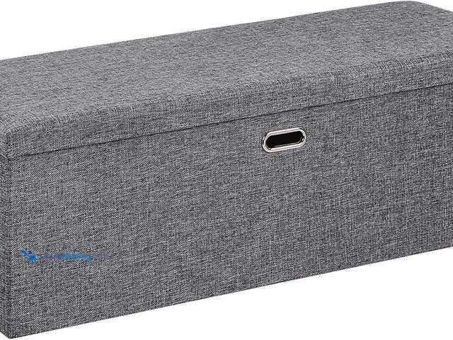 Lot 49-3531300 - VECELO 43'' Folding Storage Ottoman Bench, End of Bed Linen Fabric Foot Rest Stool with Padded Seat,...