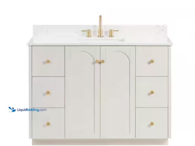 Lot 49-1521649 - Home Decorators Collection Anabelle 48 in. Single Sink Soft Grey Bath Vanity with Engineered Marble ...