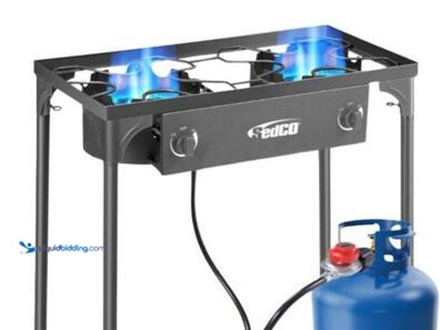Lot 49-5554090 - Sedco 80,000 BTU Cast Iron Dual Burner Propane Gas Outdoor Camp Stove Model # SD-GS236 Used  Attachm...
