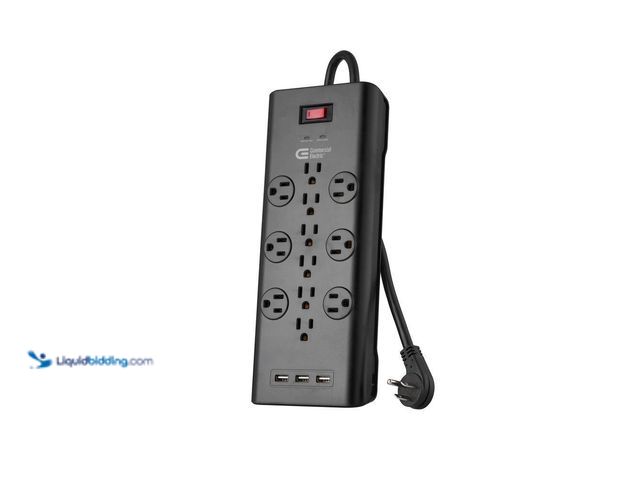 Lot 49-5412946 - Commercial Electric
6 ft. 12-Outlet Black Surge Protector with USB. Item is Unused 2x
