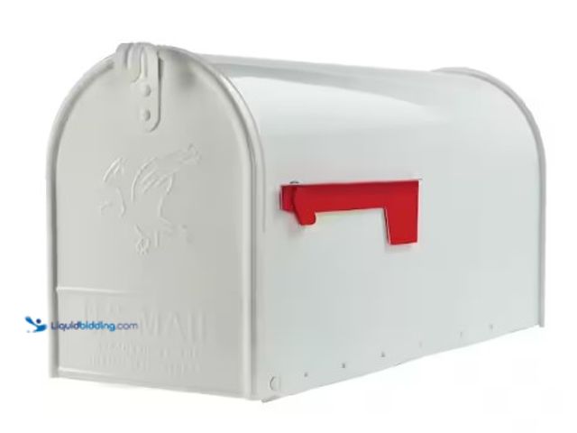 Lot 49-3612836 - Architectural Mailboxes Elite White, Large, Steel, Post Mount Mailbox, Model # E1600WAM, Unused, Shi...