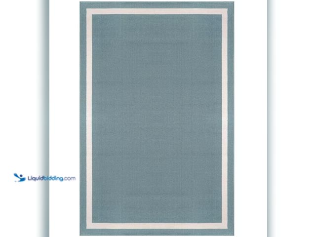 Lot 49-2000112 - Beverly Rug Aura Teal 5 ft. x 7 ft. Rubber Back Washable Modern Bordered Indoor Outdoor Area Rug, Mo...