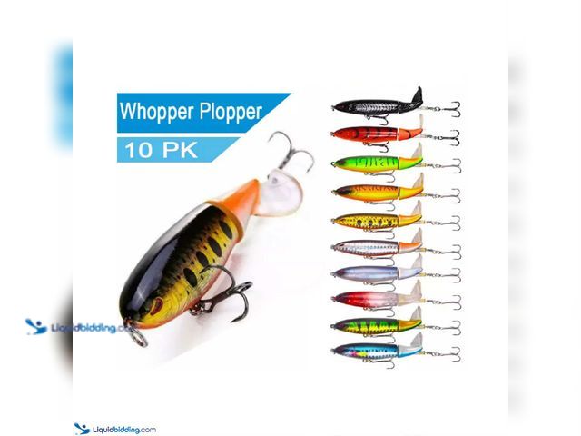 Lot 49-1802943 - Lot of 10 Whopper Plopper Top Water Floating Fishing Lures with Rotating Tails Various Colors - NEW ...