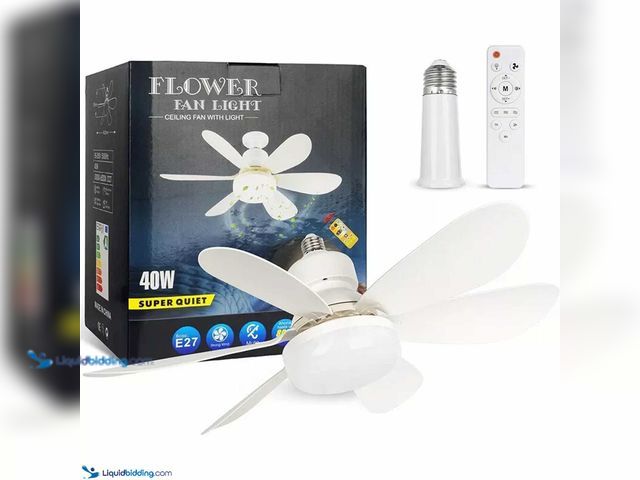 Lot 49-5388206 - E27 Screw-In Ceiling Fan with Light 5-Blade 20.5" White Includes Remote - NEW - Screws into any E27 ...