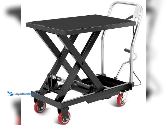 Lot 49-1630829 - Garvee Hydraulic Lift Table Cart 500-Lb Capacity, 28.5" Height, Steel Non-Slip Pads, Swivel Wheels -...