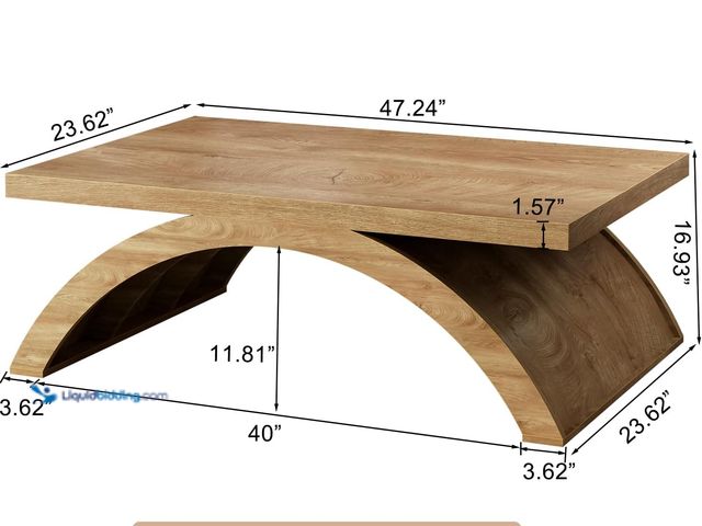 Lot 49-5554012 - HSH 47" Modern Rectangle Wood Coffee Table for Living Room, Arched Base | Large Rectangular Center T...