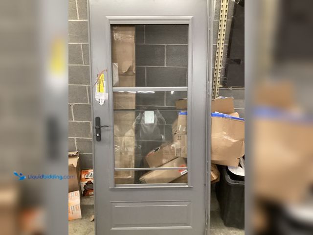 Lot 49-5448911 - 37" x 85" Anderson Black Glass/Screen Door, frame bent at bottom. Used some scuffs/scratches