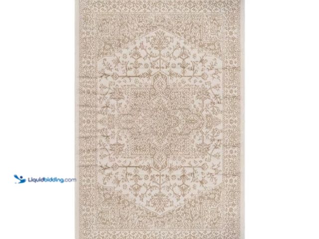 Lot 49-1622846 - Beverly Rug Athena Beige 5x7 ft. Rubber Back Washable Oriental Border Indoor Outdoor Patio Area Rug,...