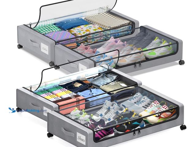 Lot 49-1519289 - Under Bed Storage with Wheels, 4-Pack Under Bed Storage Containers with Clear Lids, XXL 60L Under th...