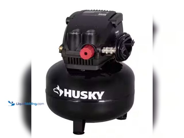 Lot 49-3470882 - Husky 3 Gal. 120 PSI Portable Electric Oil-Free Light Duty Pancake Air Compressor with Fold Down Han...