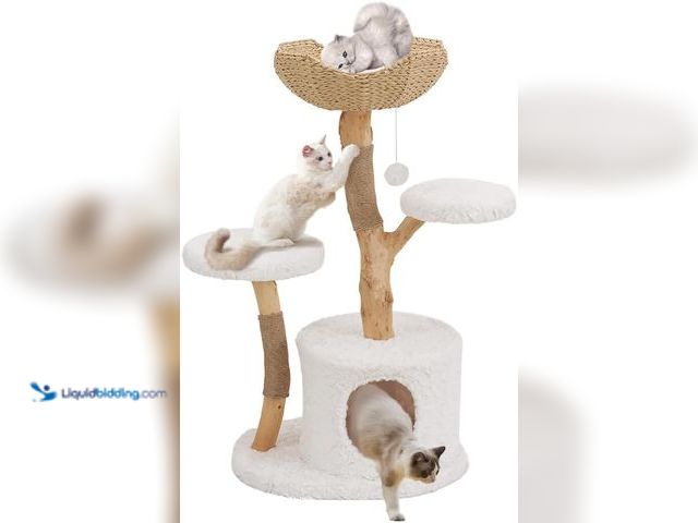 Lot 49-5410770 - Unipaws Modern Cat Tree Tower for Small and Large Cats, Real Solid Wood Branch Luxury Cat Condo with...