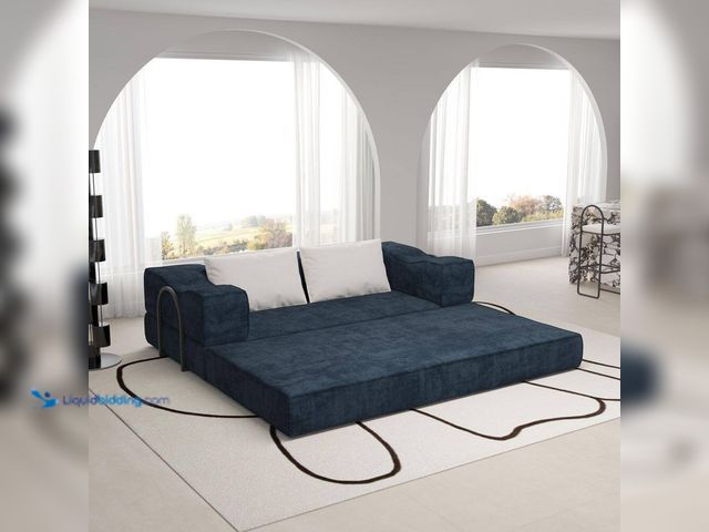 Lot 49-5477877 - Harper & Bright Designs
Convertible 80 in. Blue Chenille Fabric King Size Foam-Filled Sofa Bed with...