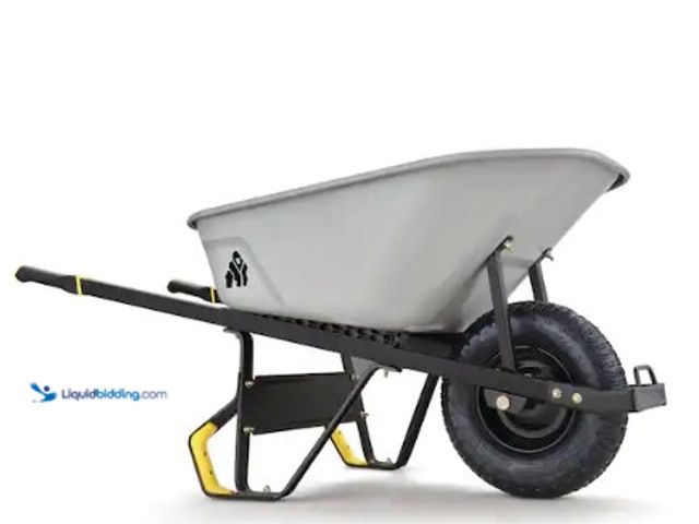 Lot 49-2004431 - Gorilla 6 cu. ft. PRO Heavy-Duty Steel Tub Wheelbarrow, Steel Braces and Handles, Easy Pivot/Dump De...