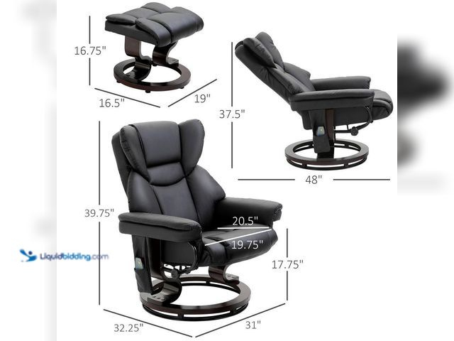Lot 49-3547664 - HOMCOM Black Faux Leather Massage Recliner and Ottoman with 10 Vibration Points, Adjustable Backrest...