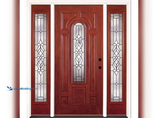 Lot 49-5580808 - FeatherRiver By Trinity Glass Wine Red Front Door With Sidelite. Size 36-12x80. Inswing LH. Unused w...