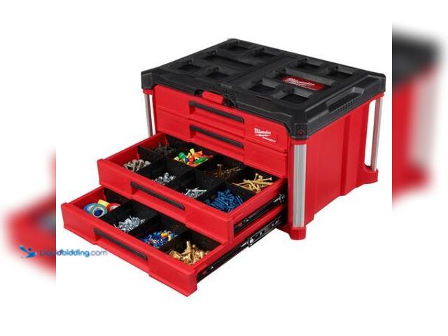 Lot 49-5553392 - Milwaukee PACKOUT 22 in. Modular 4-Drawer Tool Box with Metal Reinforced Corners and 50 lbs. Capacit...
