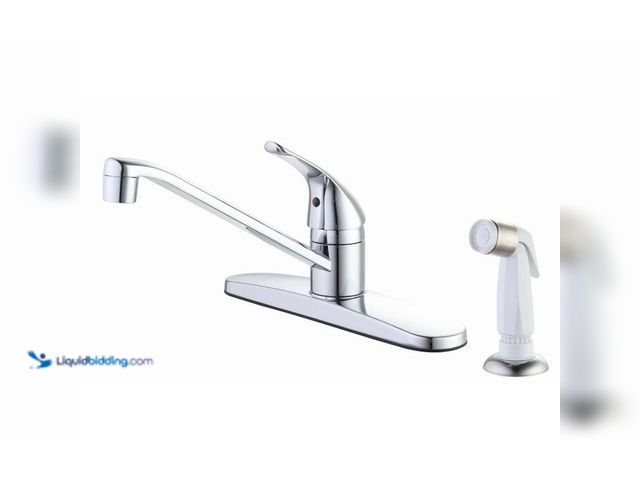 Lot 49-1517281 - Glacier Bay Single Handle Standard Kitchen Faucet in Chrome with White Side Sprayer. Model# HD67896W...