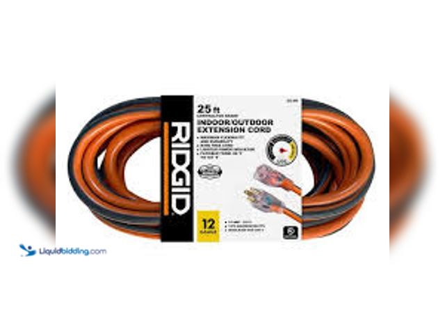 Lot 49-5485583 - RIDGID 50 ft. 12/3 Heavy Duty Indoor/Outdoor Extension Cord with Lighted End, Orange/Grey. Model # 7...