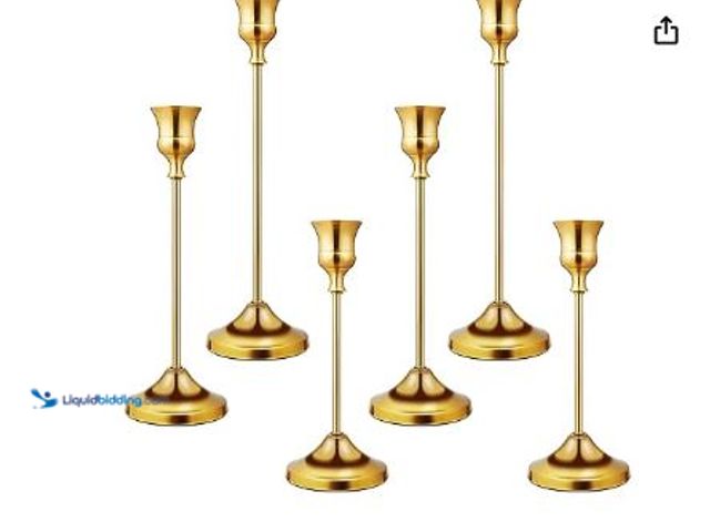 Lot 49-3432545 - Candlestick Holders 6 PCS Metal Taper Candle Holders, KSWING Gold Candle Stick Holders Set, Perfect ...