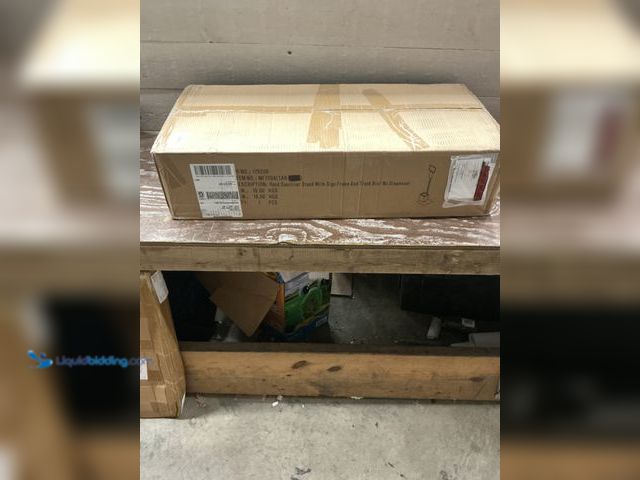 Lot 49-5554351 - hand sanitizer stand with sign and trash bin no dispenser matte black. Model TAR-2149. Unused