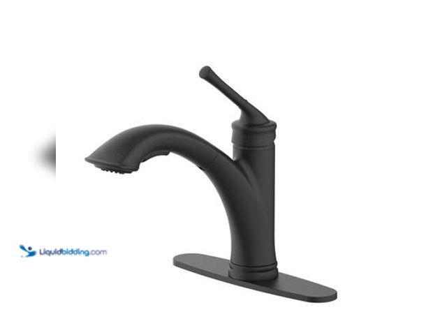 Lot 49-5572431 - Glacier Bay Hemming Single-Handle Pull-Out Sprayer Kitchen Faucet Deckplate Included in Matte Black....