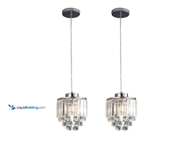 Lot 49-3527291 - 1-Light Modern Silver Adjustable Height Mini Pendant Light with Crystal Shade (2-Pieces) Unused