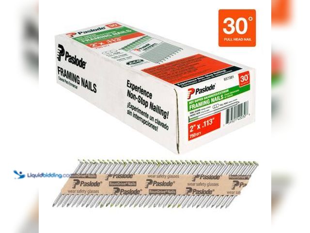 Lot 49-5546788 - Paslode 2 in. x 0.113 Round Drive 30-Degree Steel Galvanized Ring Shank Paper Tape Framing Nails (75...