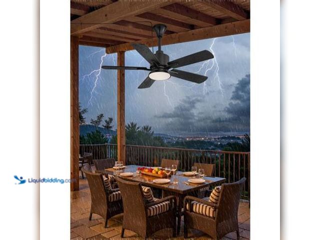 Lot 49-5581519 - HINNIXY 42 in. Outdoor Black Downrod Standard Ceiling Fan with Lights, Hanging Hook, IP65 Waterproof...