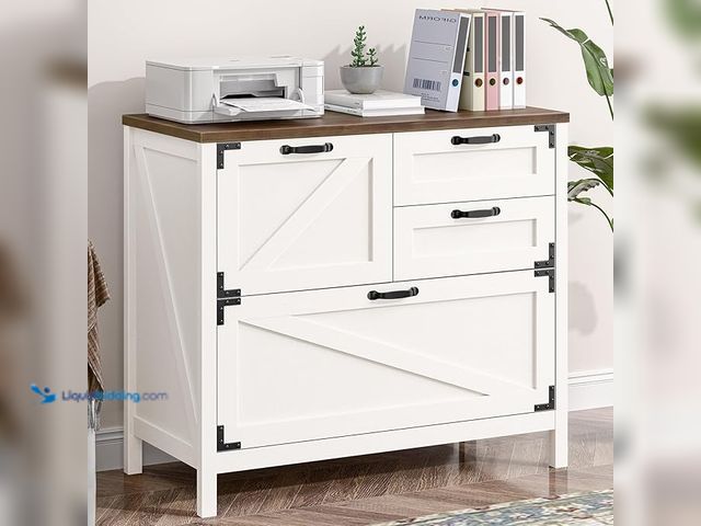 Lot 49-1557144 - Vabches Wood Lateral File Cabinet with 4-Drawer for Hanging Files Letter/A4/Legal Size, Large Farmho...