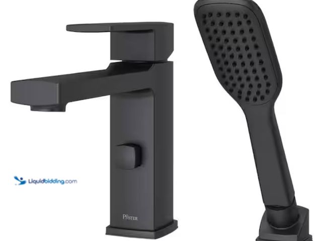 Lot 49-2001477 - Pfister Deckard Single-Handle Deck Mount Roman Tub Faucet with Handshower in Matte Black, Model # RT...