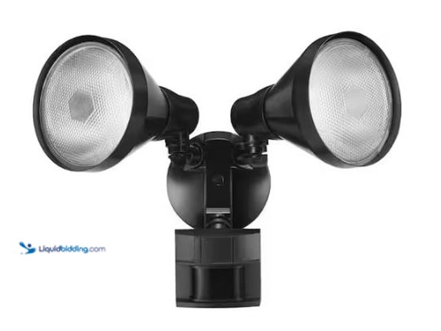 Lot 49-1514978 - Lot of 2 PAR 180 Degree Black Motion Sensor Wired Outdoor 2-Head Dusk-to-Dawn Security Flood Light M...