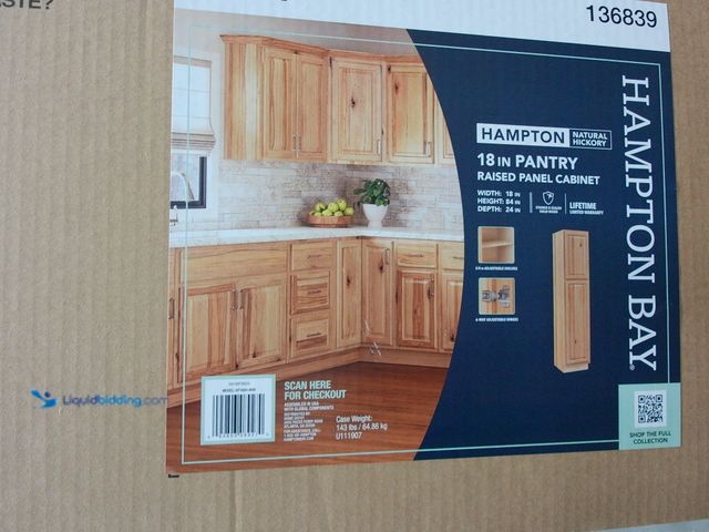 Lot 49-2025249 - Hampton Bay Hampton 18 in. W x 24 in. D x 84 in. H Assembled Pantry Kitchen Cabinet in Natural Hicko...