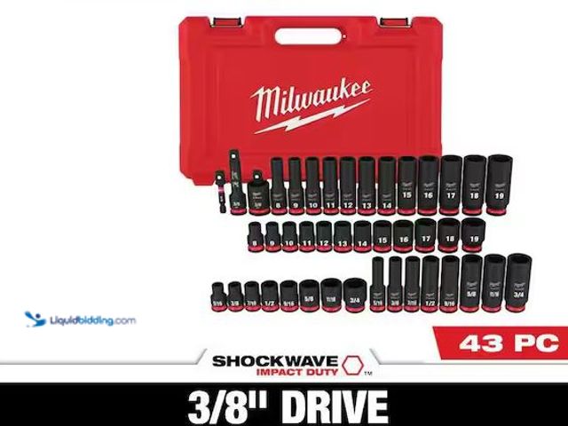 Lot 49-1568693 - Milwaukee SHOCKWAVE 3/8 in. Drive SAE and Metric 6 Point Impact Socket Set (43-Piece) Model # 49-66-...