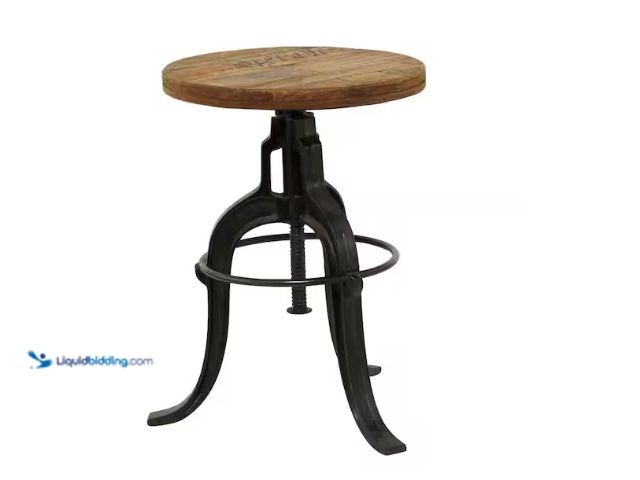 Lot 49-1566669 - Litton Lane 29 in. Black Metal Vintage Industrial Inspired Stool with Brown Adjustable Wood Seat, Mo...