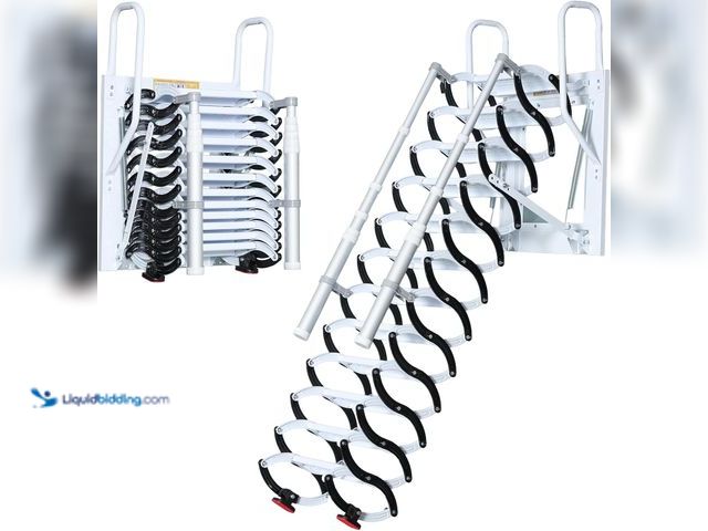 Lot 49-5472406 - Wall Mounted Retractable Attic Ladder, Folding Loft Stairs with 2 Handrails & Pull-Down System, Extr...