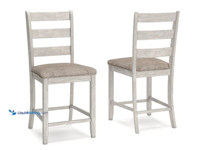 Lot 49-3562122 - Skempton Counter Height Ladderback Bar Stool with Upholstered Seat (Set of 2). Item: D394-124. Unuse...