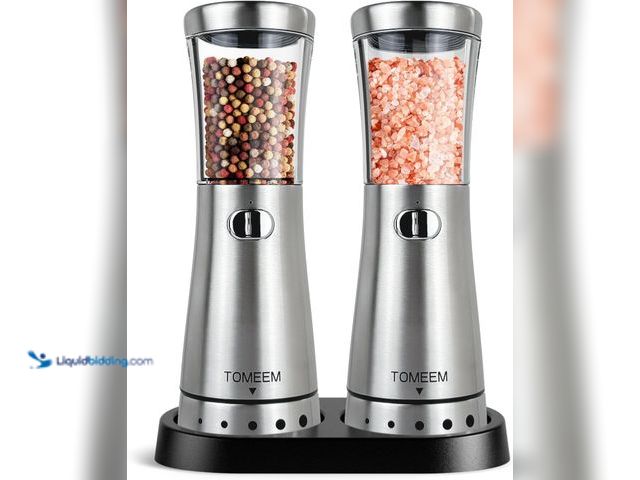 Lot 49-5437288 - Electric Salt and Pepper Grinder Set with Storage Base, Stainless Steel Rechargeable Salt and Pepper...