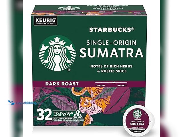 Lot 49-5407028 - Starbucks K-Cup Coffee Pods, Dark Roast Coffee, Sumatra, 100% Arabica, 1 box (32 pods). Model: B0D2L...