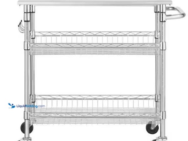 Lot 49-3612765 - Style Well Gate field Chrome with Stainless Steel Top Rolling Kitchen Cart with Storage Shelves (36"...