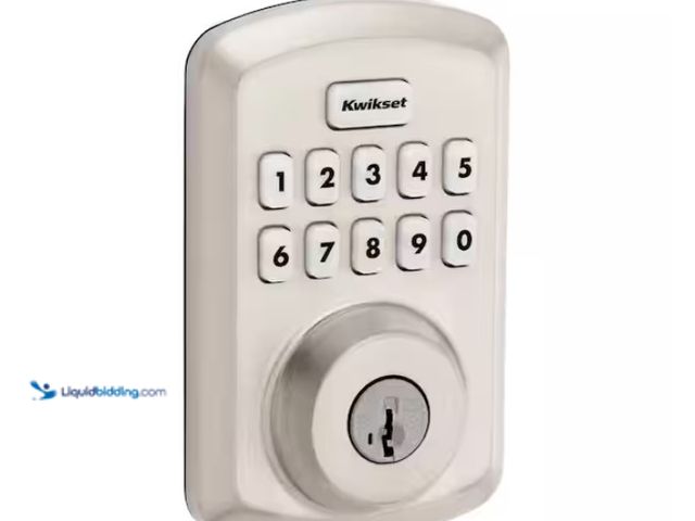 Lot 49-3433261 - Kwikset Power bolt 250 10-Button Keypad Satin Nickel Transitional Electronic Deadbolt Door Lock, Mod...
