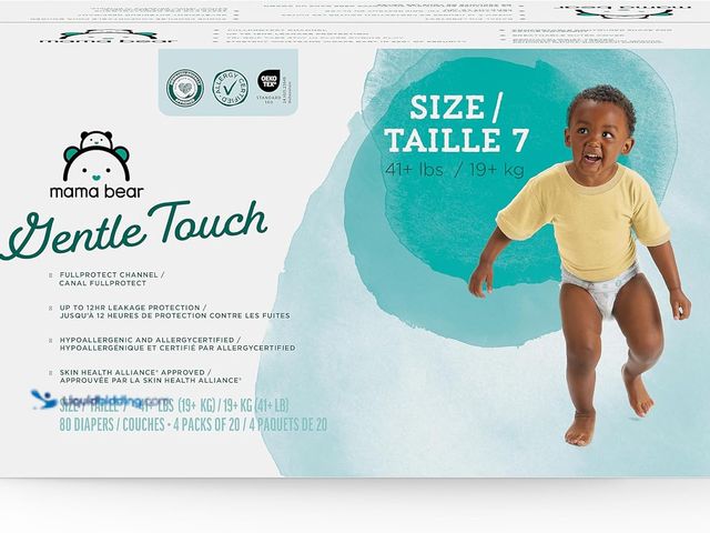 Lot 49-3563835 - Amazon Brand - Mama Bear Gentle Touch Baby Diapers, Size 7, 80 Count (4 packs of 20), Skin Safe, 12 ...