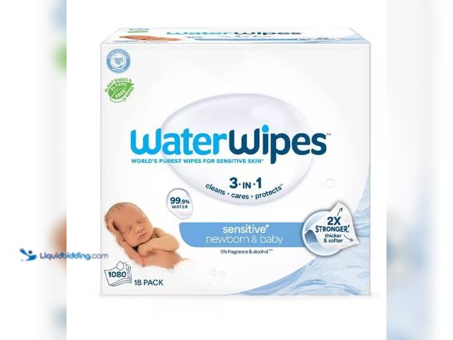 Lot 49-5552565 - WaterWipes Sensitive Newborn & Baby Wipes, 99.9% Water, Unscented & Hypoallergenic - 1080ct. New