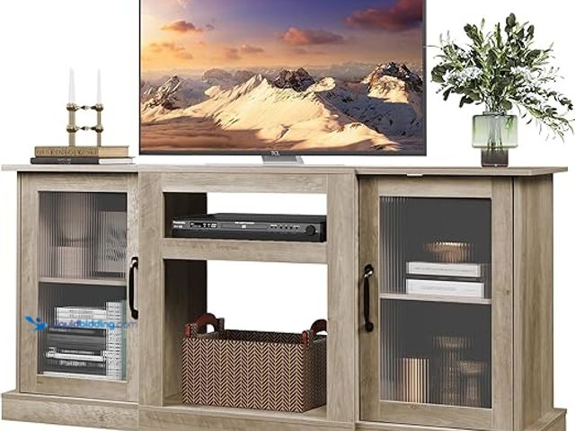 Lot 49-5407063 - WLIVE Retro TV Stand for 65 inch TV, TV Console Cabinet with Storage, Open Shelves Entertainment Cen...