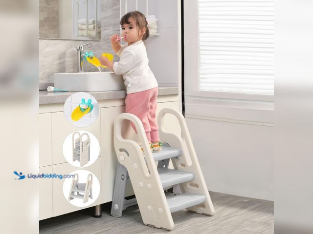 Lot 49-5488391 - Onasti Foldable Step Stool for Bathroom Sink, Adjustable 3 Step Stool for Kids Toilet Potty Training...