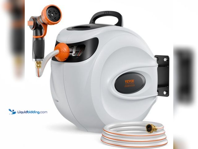 Lot 49-5552196 - VEVOR Retractable Hose Reel, 100 ft x 1/2 inch, 180° Swivel Bracket Wall-Mounted, Garden Water Hose ...