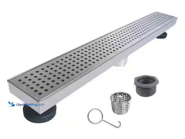 Lot 49-1568497 - RELN 24 in. Stainless Steel Linear Shower Drain with Square Pattern Drain Cover Model # FD2403SQSS, ...